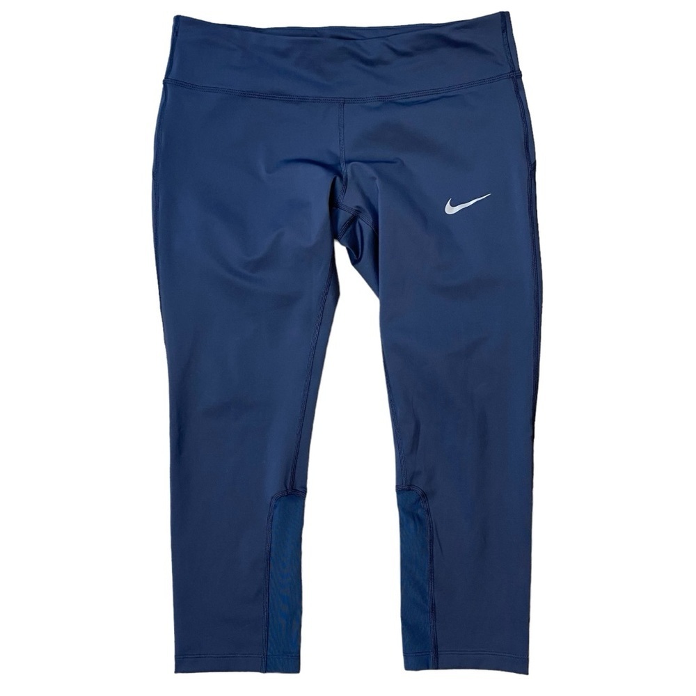 Nike Epic Run Tight Fit Crop Legging With Mesh Insert Slate Blue Size Large